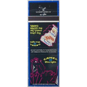 Vintage Matchbook Cover Joe Camel 20 Ultra Lights1991 RJRTC Neon Pink
